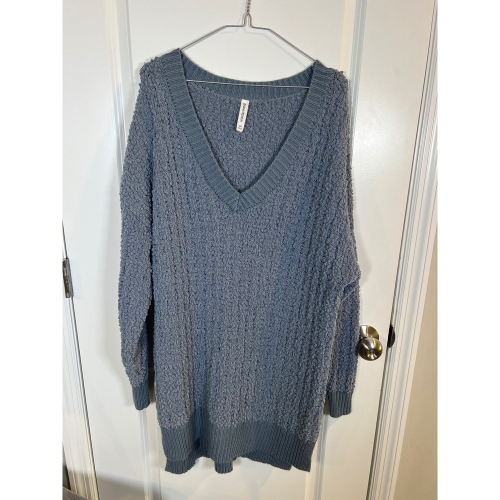 Zenana Womens Sweater Textured Popcorn Knit Blue 3X